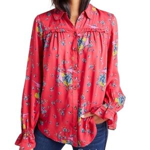 Anthropologie Maeve Fredericka Floral Bird Novelty Print Button down top Sz 10
